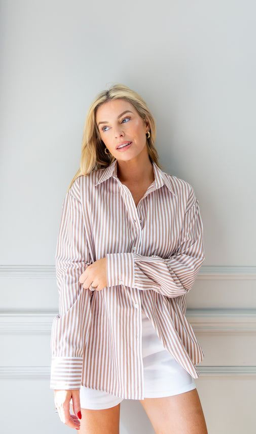 The Shirt - Stripe Dark Chestnut / White