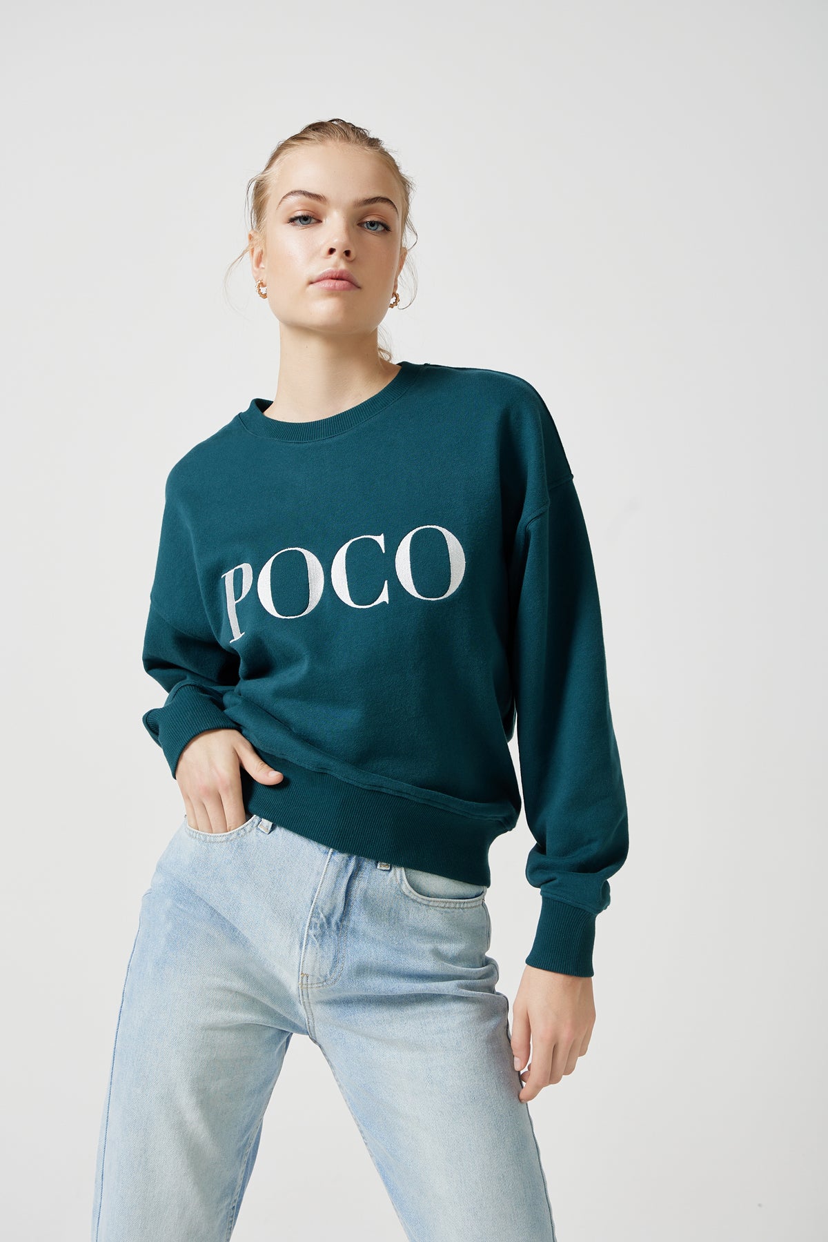 Poco Embroidery Sweatshirt - Green/Off White