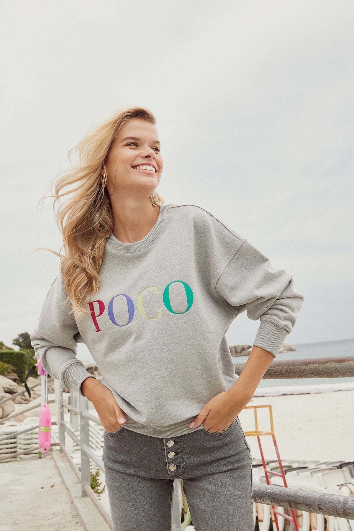 Poco Embroidery Sweatshirt - Grey/ Multi