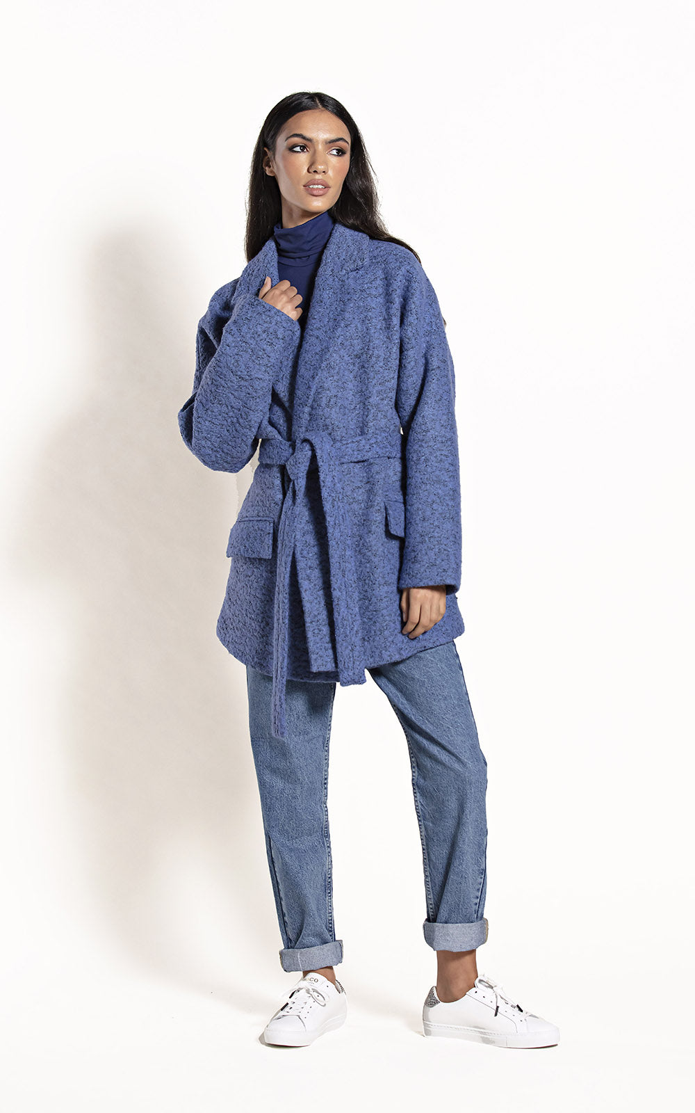 Mid Boucle Coat Blue/Blk - Jacket - POCO by Pippa