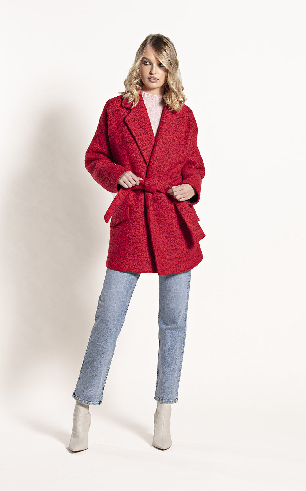Mid Boucle Coat Red/Blk - Jacket - POCO by Pippa