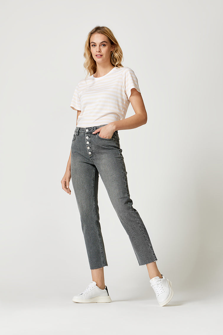 The Button Crop Mid Grey - Jeans - POCO by Pippa