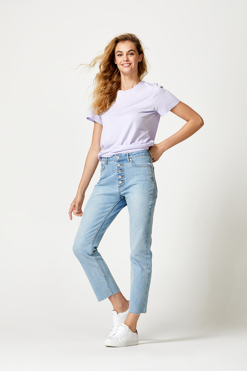 The Button Crop Mid Blue - Jeans - POCO by Pippa